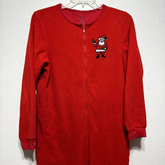 Nick & Nora PJs Onesie Footie Santa Sleepwear Red Christmas Womens sz Medium - Picture 2 of 9